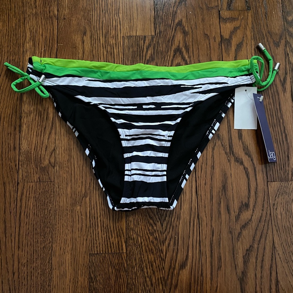 JAG Side String Tie Bikini Bottoms Large Swimsuit Zebra/Green Swim